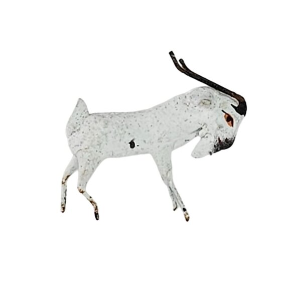 Vintage Antique Miniature White Mountain Goat Ram Figurine With Wire Legs Antler - Picture 1 of 8